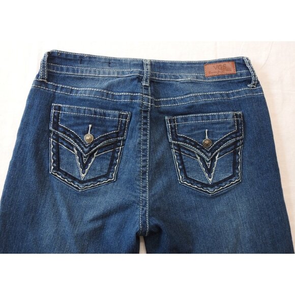 Vintage Women's VGS Sz 10 Blue Denim Jeans Capri Y2K Embroidered Dark Wash - Picture 5 of 9